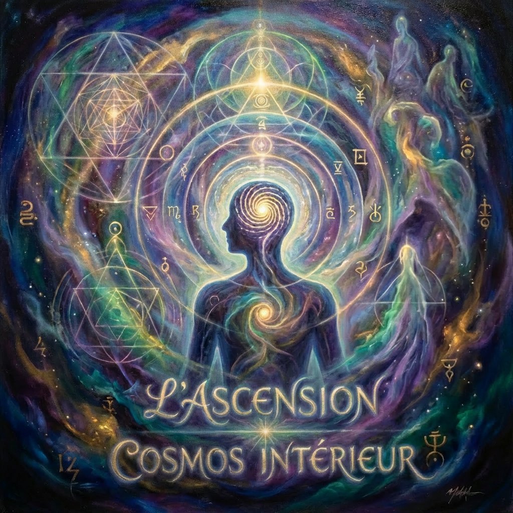 Image courante : Framed painting titled ASCENSION INNER COSMOS featuring cosmic sacred geometry.